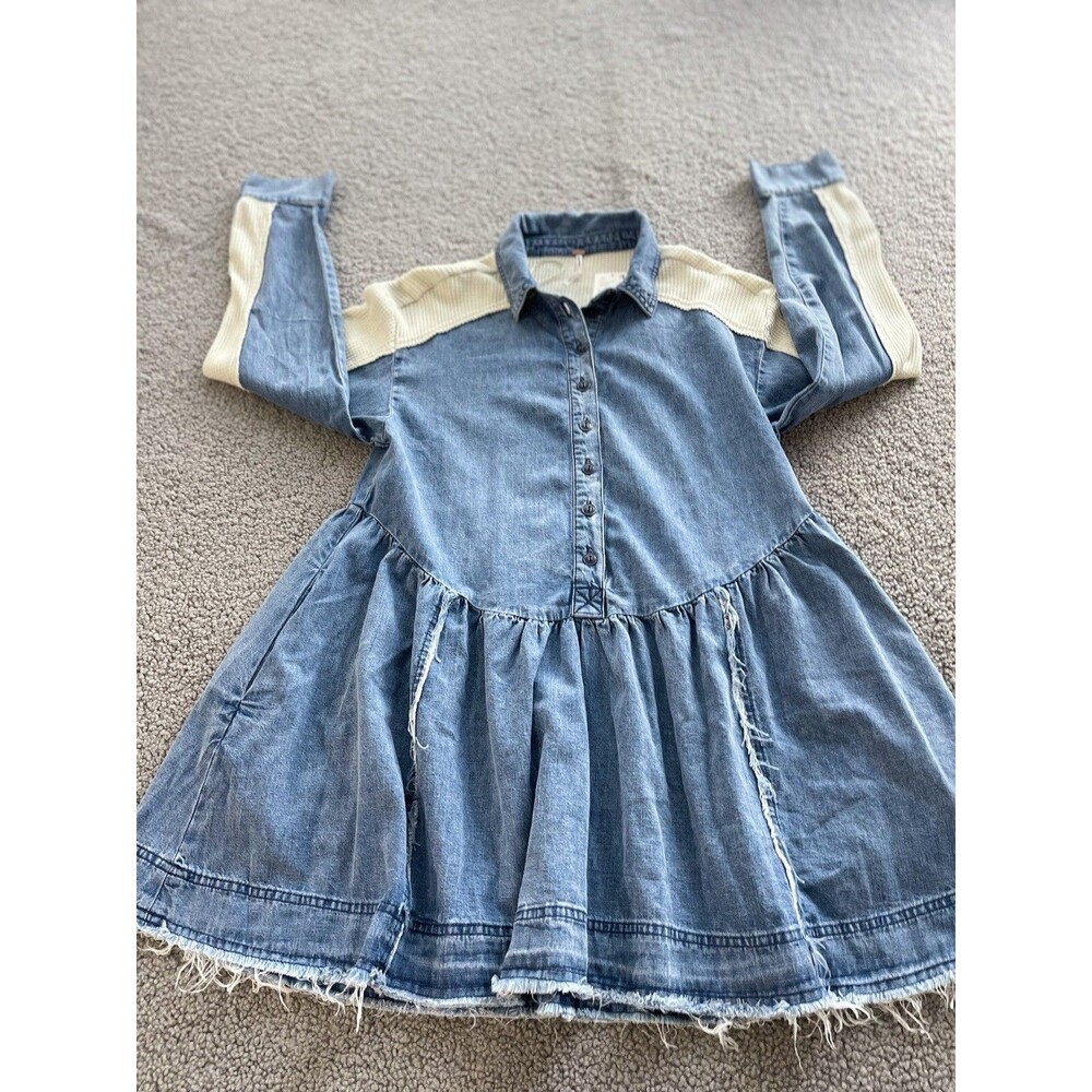 Free People Mini Tunic Dress Women Boho Blue Kenny Denim Vacay Pocket Sz S NWT - Picture 8 of 14